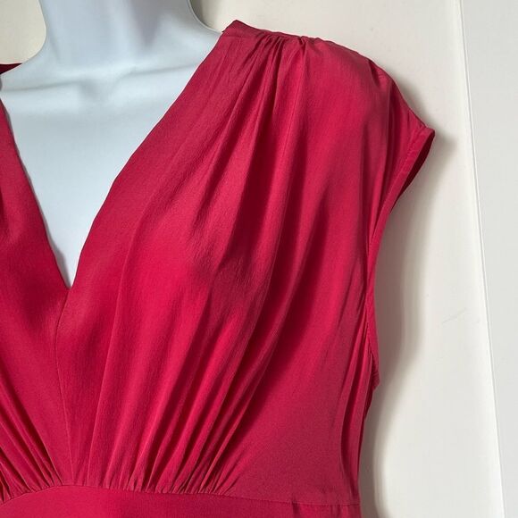 Lil For Anthropologie Pink Draped 100% Silk pleated A Line Smocked Back Dress L - Picture 10 of 13